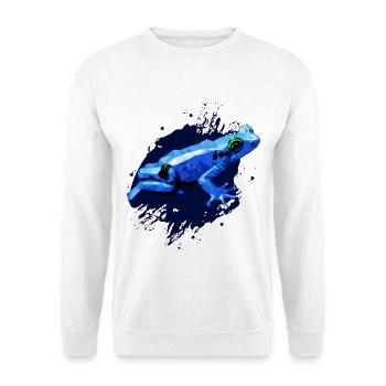 Pfeilgiftfrosch, Zeichnung Polygon, blauer Frosch - Unisex Pullover - Weiß - Vorne - Alina (178cm) & Michal (187cm)