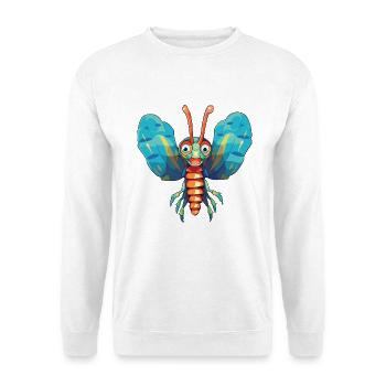 Pfauen-Gottesanbeterin-Garnelen-Cartoon-Kawaii-Illustration - Unisex Pullover - Weiß - Vorne - Alina (178cm) & Michal (187cm)