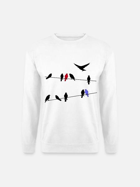 Vogel schwarze Zugvögel auf einer Stromleitung - Unisex Pullover - Weiß