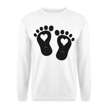 Kinderfüße Baby Geburt - Unisex Pullover - Weiß - Vorne - Alina (178cm) & Michal (187cm)
