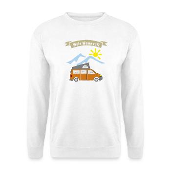 womo ruft - Unisex Pullover - Weiß - Vorne - Alina (178cm) & Michal (187cm)