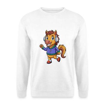 Pferd Lustige Zeichentrickfigur Kopfhörer Musik - Unisex Pullover - Weiß - Vorne