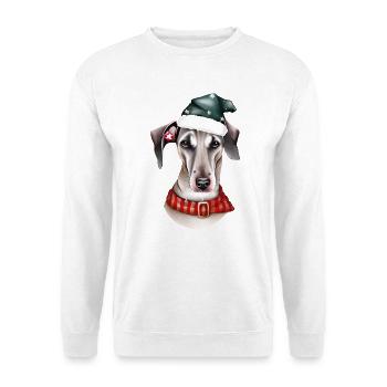 Ein Whippet-Hund im Weihnachtsmannkostüm - Unisex Pullover - Weiß - Vorne - Alina (178cm) & Michal (187cm)