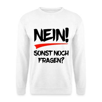 Nein! Sonst noch Fragen? - Unisex Pullover - Weiß - Vorne - Alina (178cm) & Michal (187cm)