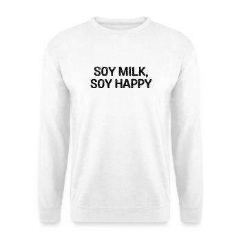 Lustiger veganer Humor Zitat Sojamilch, Soja glücklich! - Unisex Pullover - Weiß - Vorne - Alina (178cm) & Michal (187cm)