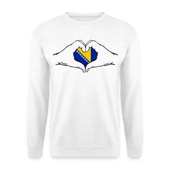 Bosnien Flagge Herzform - Unisex Pullover - Weiß - Vorne - Alina (178cm) & Michal (187cm)