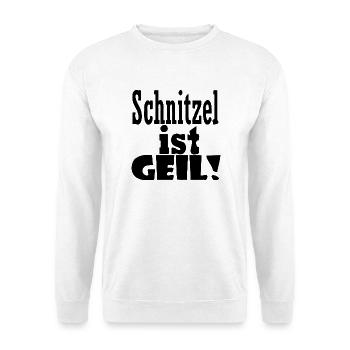 Schnitzel ist geil - Unisex Pullover - Weiß - Vorne - Alina (178cm) & Michal (187cm)