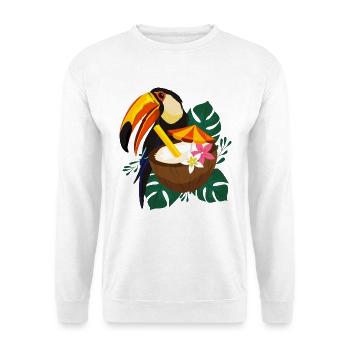 Tukan mit Kokosnuss-Cocktail - Tropisch - Unisex Pullover - Weiß - Vorne - Alina (178cm) & Michal (187cm)
