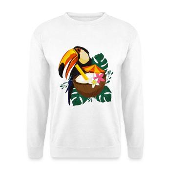 Tukan mit Kokosnuss-Cocktail - Tropisch - Unisex Pullover - Weiß - Vorne - Alina (178cm) & Michal (187cm)