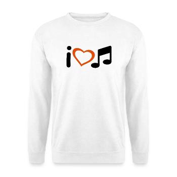 Slogan Ich liebe Musik. Liebe zur Musik. - Unisex Pullover - Weiß - Vorne - Alina (178cm) & Michal (187cm)