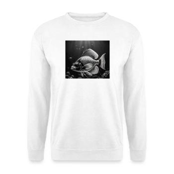 Detaillierte schwarz-weiße Koi - Unisex Pullover - Weiß - Vorne - Alina (178cm) & Michal (187cm)