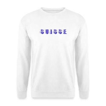 SCHWEIZ. LAND. GENF. SCHWEIZ. HUMOR. LAND - Unisex Pullover - Weiß - Vorne - Alina (178cm) & Michal (187cm)
