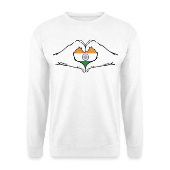 Indien Flagge Herzform - Unisex Pullover - Weiß - Vorne - Alina (178cm) & Michal (187cm)