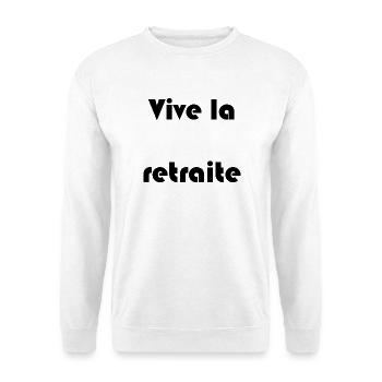 RUHESTAND. RUHESTAND. PENSIONIERT. RUHESTAND - Unisex Pullover - Weiß - Vorne - Alina (178cm) & Michal (187cm)