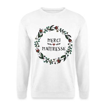 Danke Herrin - Ende des Jahres Geschenk - Unisex Pullover - Weiß - Vorne - Alina (178cm) & Michal (187cm)