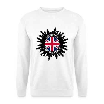 Islington Skyline UK Flagge Reise-Souvenir - Unisex Pullover - Weiß - Vorne - Alina (178cm) & Michal (187cm)
