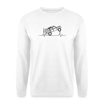 Defender EKG Herzschlag Offroad - Unisex Pullover - Weiß - Vorne - Alina (178cm) & Michal (187cm)