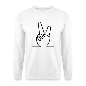 Friedenssymbol. V-Finger für Freiheit. - Unisex Pullover - Weiß - Vorne - Alina (178cm) & Michal (187cm)