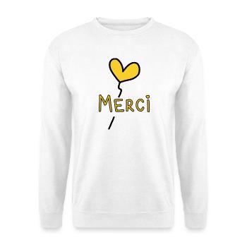 VIELEN DANK. DANKE. VIELEN DANK. JAHRESTAG. GEBURT. - Unisex Pullover - Weiß - Vorne - Alina (178cm) & Michal (187cm)