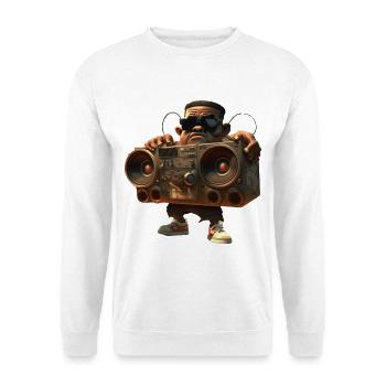 Hip-Hop mit Ghettoblaster - Unisex Pullover - Weiß - Vorne - Alina (178cm) & Michal (187cm)
