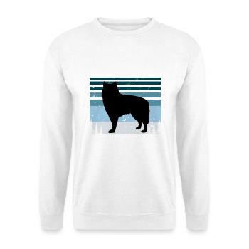Alaskan Malamute Hundeliebhaber Silhouette Retro Sonnenuntergang - Unisex Pullover - Weiß - Vorne - Alina (178cm) & Michal (187cm)