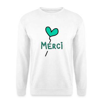 VIELEN DANK. DANKE. VIELEN DANK. JAHRESTAG. GEBURT. - Unisex Pullover - Weiß - Vorne - Alina (178cm) & Michal (187cm)