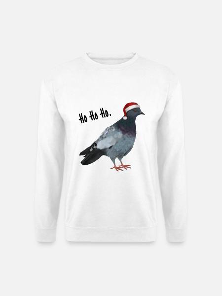 Ho Ho Ho - Taube mit Weihnachtsmütze - Unisex Pullover - Weiß