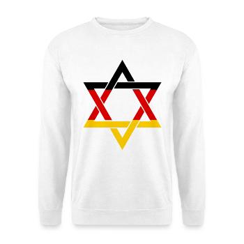 STOLZER DEUTSCHER JUDE Judentum Juden Menorah - Unisex Pullover - Weiß - Vorne - Alina (178cm) & Michal (187cm)
