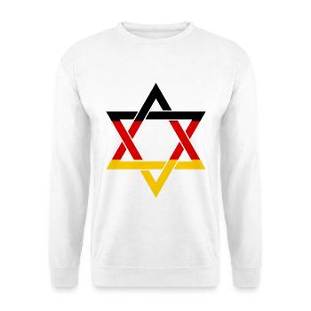 STOLZER DEUTSCHER JUDE Judentum Juden Menorah - Unisex Pullover - Weiß - Vorne - Alina (178cm) & Michal (187cm)