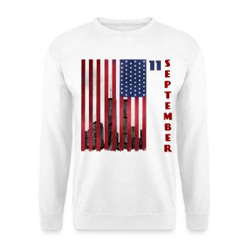 11 September - Patriot Day USA Gedenken - Unisex Pullover - Weiß - Vorne - Alina (178cm) & Michal (187cm)