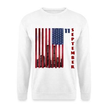 11 September - Patriot Day USA Gedenken - Unisex Pullover - Weiß - Vorne - Alina (178cm) & Michal (187cm)