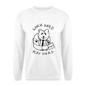 work hard play hard hamster - Unisex Pullover - Weiß - Vorne - Alina (178cm) & Michal (187cm)