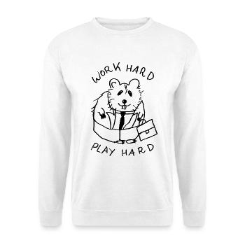 work hard play hard hamster - Unisex Pullover - Weiß - Vorne - Alina (178cm) & Michal (187cm)