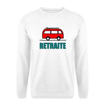 GUTER RUHESTAND. GLÜCKLICHEN RUHESTAND. Lebe den Ruhestand - Unisex Pullover - Weiß - Vorne - Alina (178cm) & Michal (187cm)