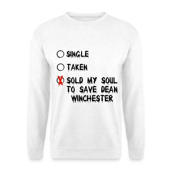 Rotes X-Tropfen Motiv Supernatural - Unisex Pullover - Weiß - Vorne - Alina (178cm) & Michal (187cm)