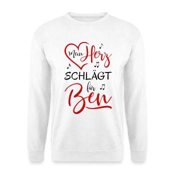 Mein Herz schlägt für Ben - Unisex Pullover - Weiß - Vorne - Alina (178cm) & Michal (187cm)