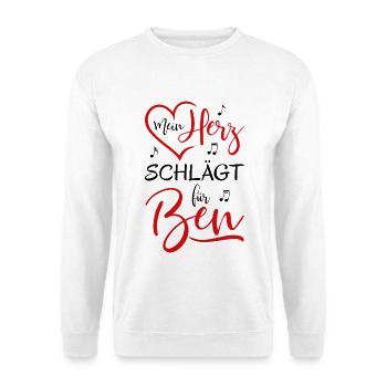 Mein Herz schlägt für Ben - Unisex Pullover - Weiß - Vorne - Alina (178cm) & Michal (187cm)