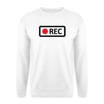 Kamera REC Aufnahmetaste. Aufnehmen, live, rec - Unisex Pullover - Weiß - Vorne - Alina (178cm) & Michal (187cm)