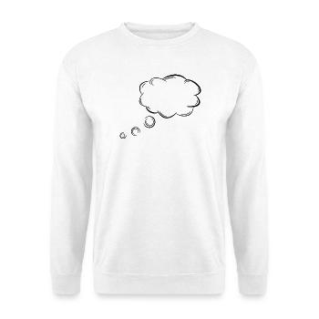 Gedankenblase anpassbar mit Sätze oder Wörter - Unisex Pullover - Weiß - Vorne - Alina (178cm) & Michal (187cm)