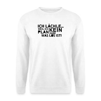 Ich lächle kein Plan - Unisex Pullover - Weiß - Vorne - Alina (178cm) & Michal (187cm)