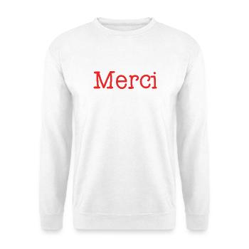 VIELEN DANK. DANKE. VIELEN DANK. JAHRESTAG. GEBURT. - Unisex Pullover - Weiß - Vorne - Alina (178cm) & Michal (187cm)