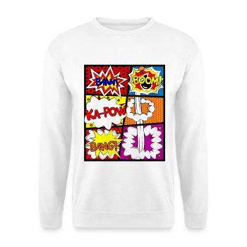 Comic Comicbook Comicbuch Cartoon Anime Manga Boom - Unisex Pullover - Weiß - Vorne - Alina (178cm) & Michal (187cm)