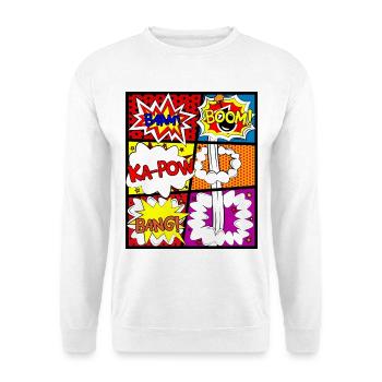 Comic Comicbook Comicbuch Cartoon Anime Manga Boom - Unisex Pullover - Weiß - Vorne - Alina (178cm) & Michal (187cm)