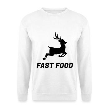 Fast Food Hirsch Jagd Humor Wortspiel Jäger - Unisex Pullover - Weiß - Vorne - Alina (178cm) & Michal (187cm)