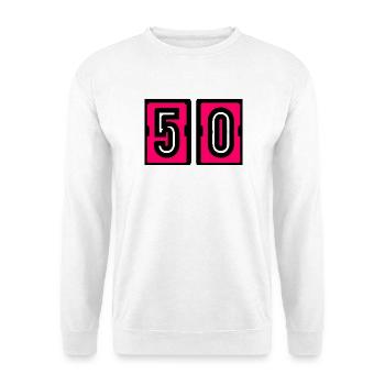50. 50. GEBURTSTAG. GEBURTSTAG 50 JAHRE. 50 - Unisex Pullover - Weiß - Vorne - Alina (178cm) & Michal (187cm)