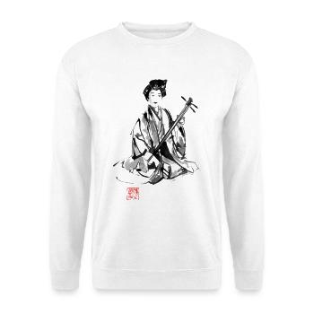 Japaner spielen Shamisen - Unisex Pullover - Weiß - Vorne - Alina (178cm) & Michal (187cm)