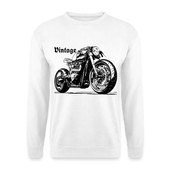 Moto Lineart Cruiser Silhouette - Unisex Pullover - Weiß - Vorne - Alina (178cm) & Michal (187cm)