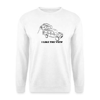 Defender mit Dachzelt, Dachzelt, Dachzeltnomaden - Unisex Pullover - Weiß - Vorne - Alina (178cm) & Michal (187cm)