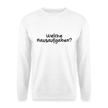 Welche Hausaufgaben Lustig - Unisex Pullover - Weiß - Vorne - Alina (178cm) & Michal (187cm)