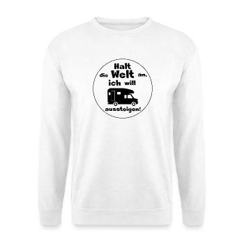 halt die welt an pickup - Unisex Pullover - Weiß - Vorne - Alina (178cm) & Michal (187cm)